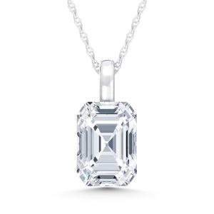 14K White Gold Lab Grown Diamond 1/2 Ct.Tw. Emerald Shape Pendant With Stiff Bail