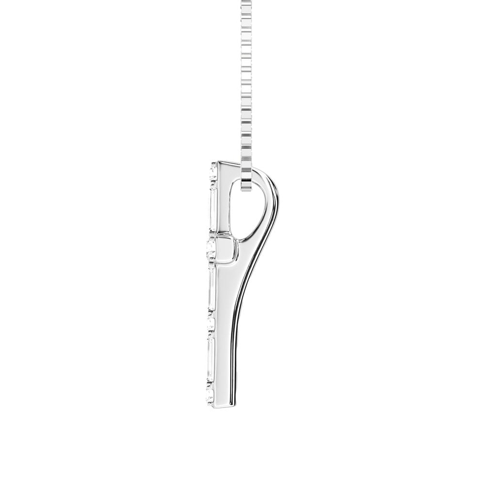 10K White Gold Lab Grown Diamond 1/4 Ct.Tw. Round and Baguette Cross Pendant With Chain