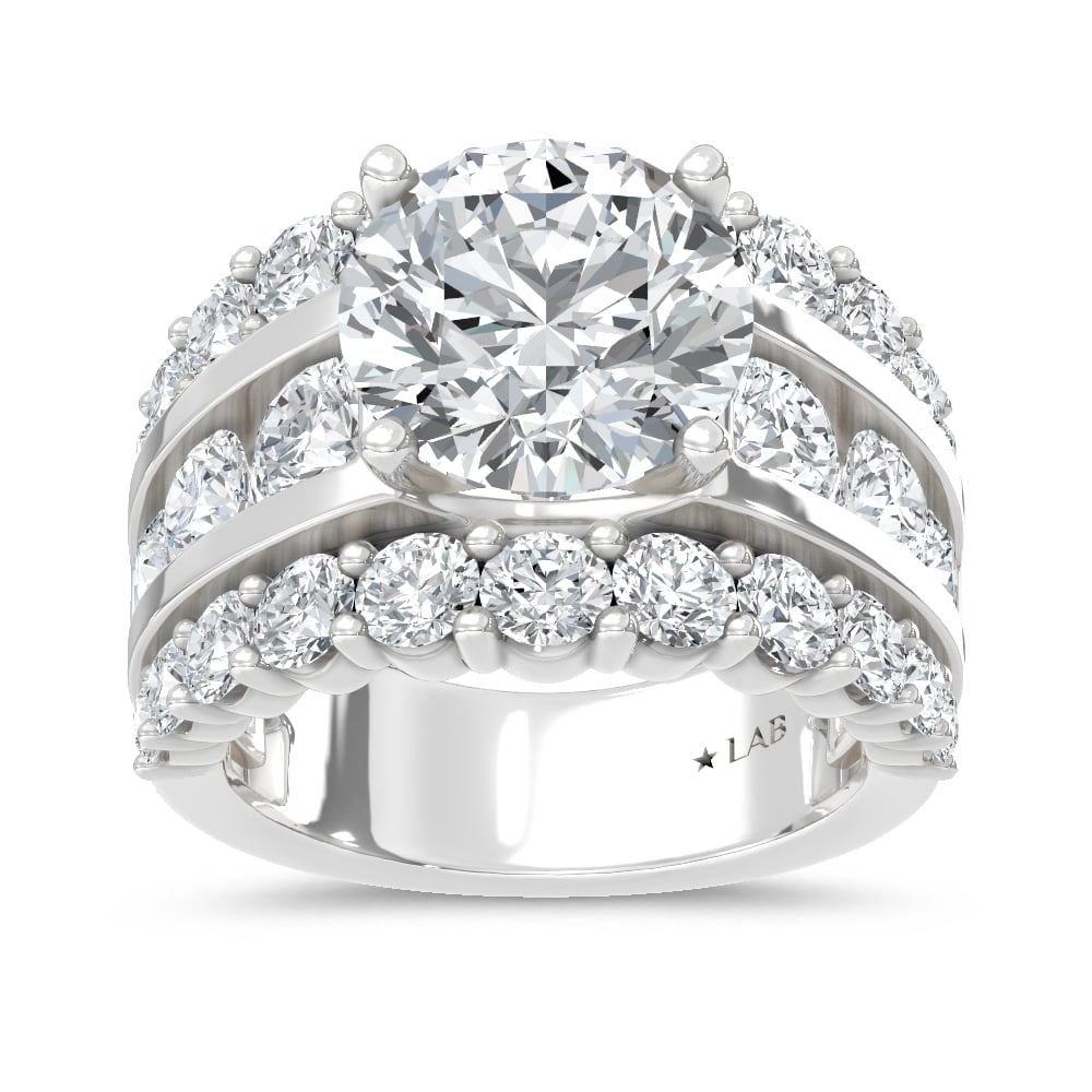 14K White Gold Lab Grown Diamond 9 Ct.Tw. Round Shape Engagement Ring (IGI Certified Center 5ct)