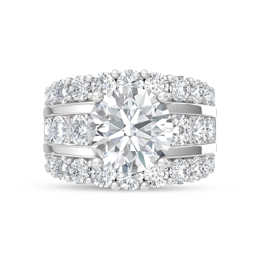 14K White Gold Lab Grown Diamond 9 Ct.Tw. Round Shape Engagement Ring (IGI Certified Center 5ct)