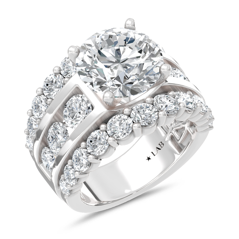 14K White Gold Lab Grown Diamond 9 Ct.Tw. Round Shape Engagement Ring (IGI Certified Center 5ct)