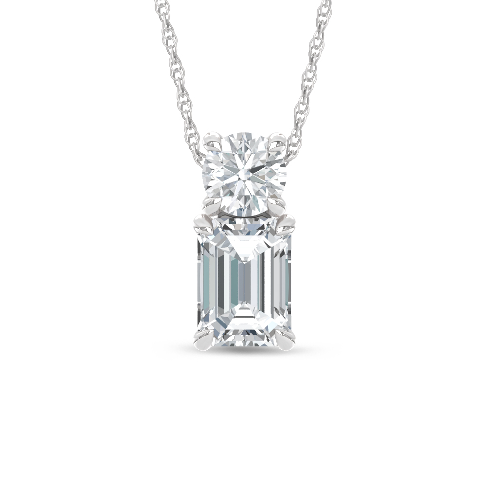 14K White Gold Lab Grown Diamond 1 Ct.Tw. Round and Emerald Fashion Pendant