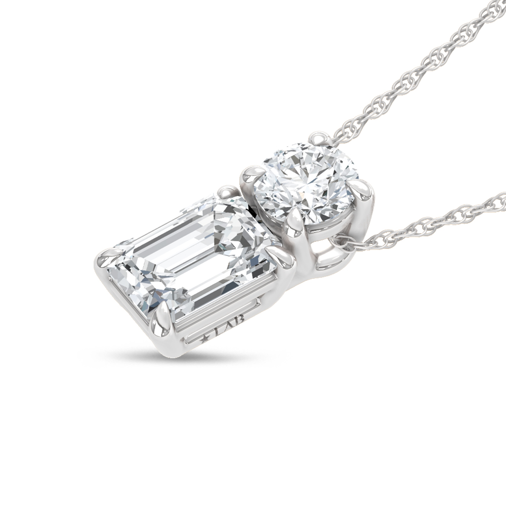 14K White Gold Lab Grown Diamond 1 Ct.Tw. Round and Emerald Fashion Pendant