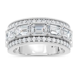 14K White Gold Lab Grown Diamond 4 Ct.Tw. Emerald and Round Fashion Band