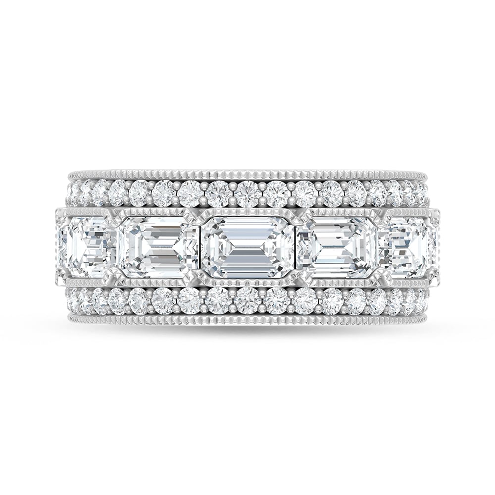 14K White Gold Lab Grown Diamond 4 Ct.Tw. Emerald and Round Fashion Band