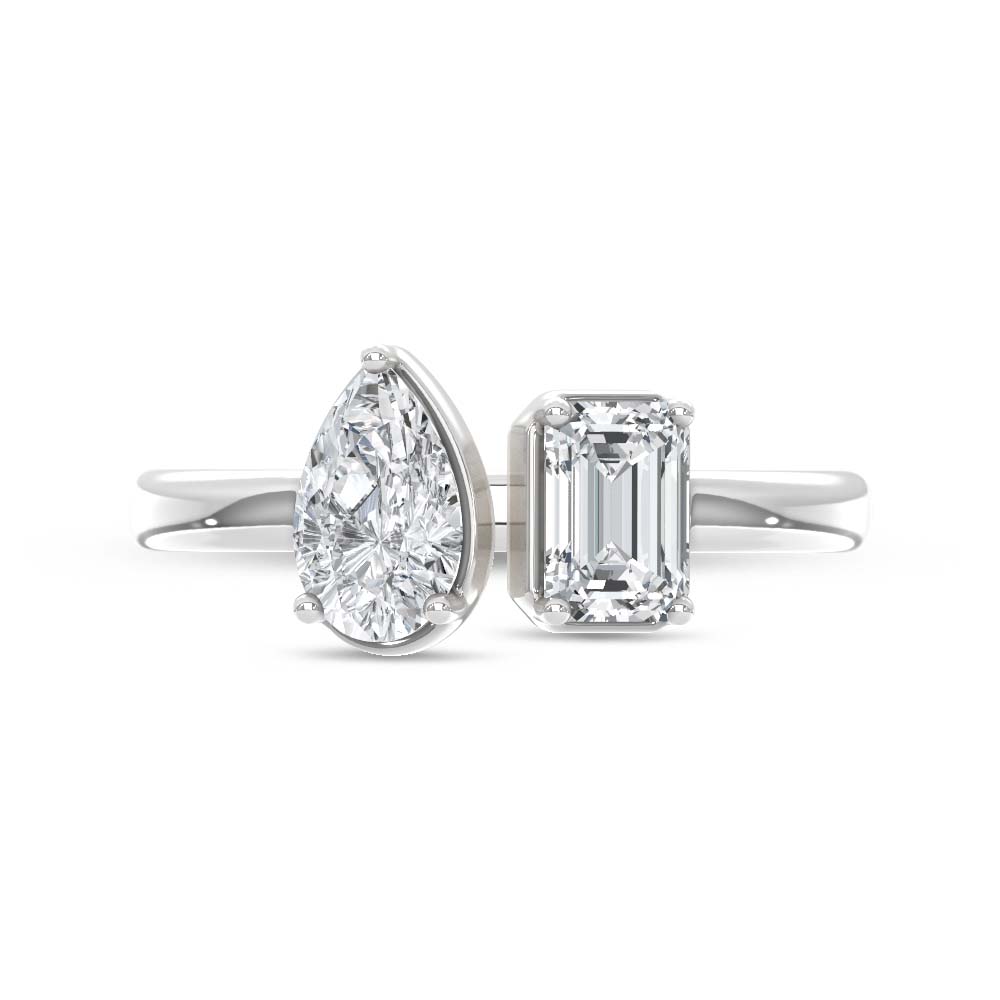 14K White Gold Lab Grown Diamond 1 Ct.Tw. Emerald and Pear Shape Two Stone Ring
