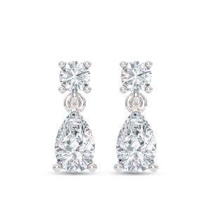 14K White Gold Lab Grown Diamond  3/4 Ct.Tw. Round and Pear Dangler Earrings