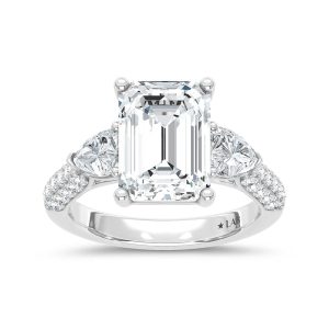 14K White Gold Lab Grown Diamond 6 3/8 Ct.Tw. Emerald and Round Shape Engagement Ring (IGI Certified Center 5ct)