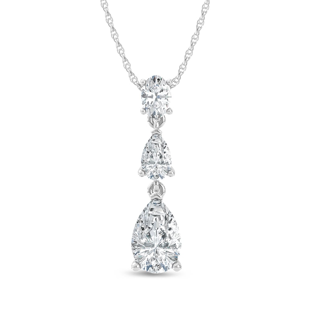 14K White Gold Lab Grown Diamond 1 1/2 Ct.Tw. Oval and Pear Shape Fashion Pendant