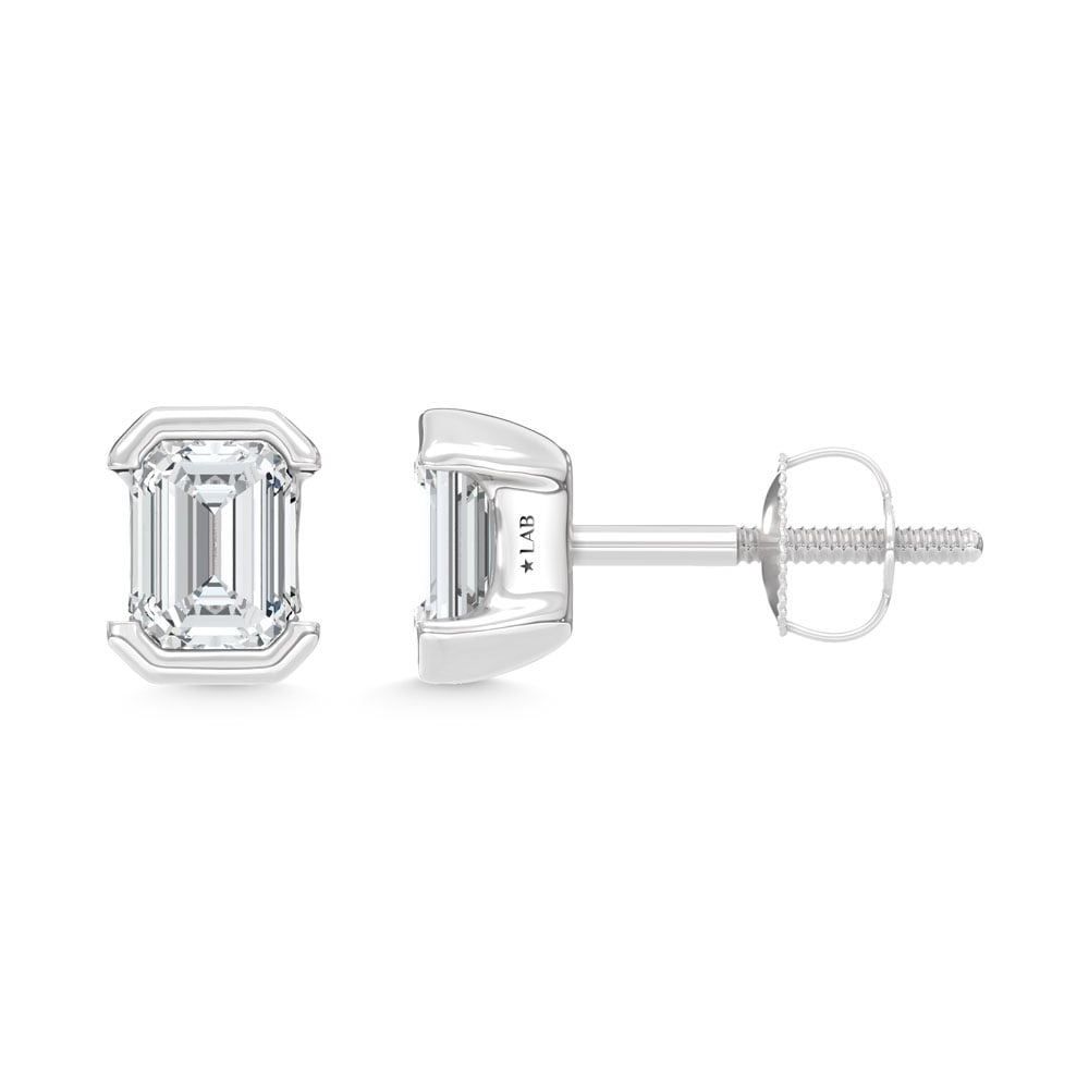 14K White Gold Lab Grown Diamond 1/2 Ct.Tw. Emerald Stud Earrings