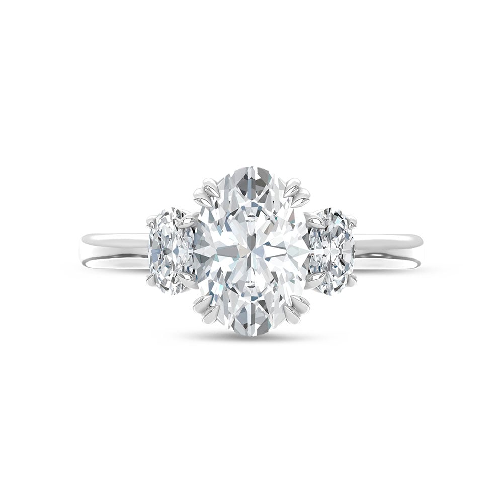 14K White Gold Lab Grown Diamond 2 Ct.Tw. Oval Shape Three Stone Engagement Ring