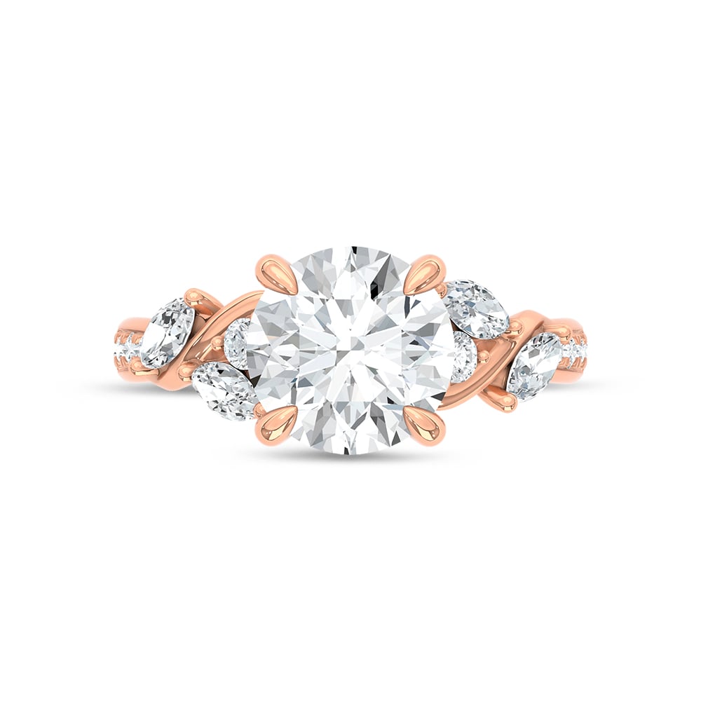 14K Rose Gold Lab Grown Diamond 3 Ct.Tw. Round Shape Engagement Ring (IGI Certified Center 2 1/2ct)