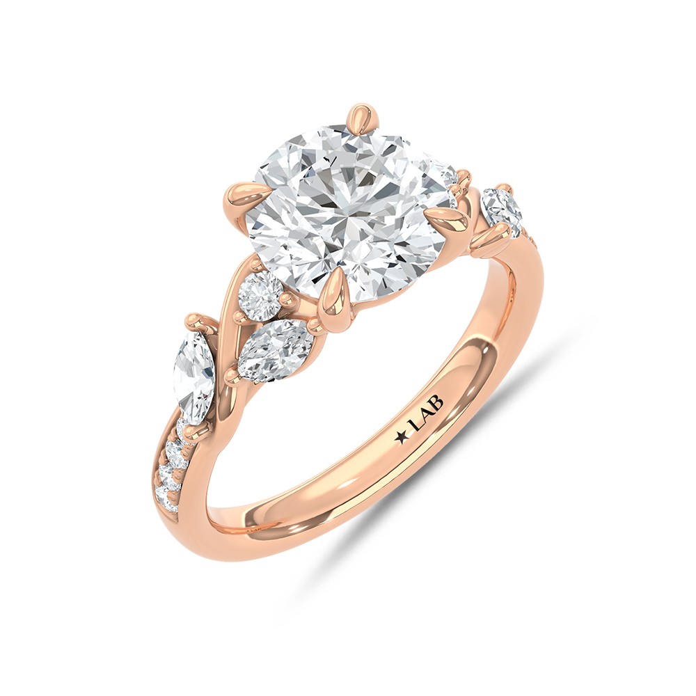 14K Rose Gold Lab Grown Diamond 3 Ct.Tw. Round Shape Engagement Ring (IGI Certified Center 2 1/2ct)