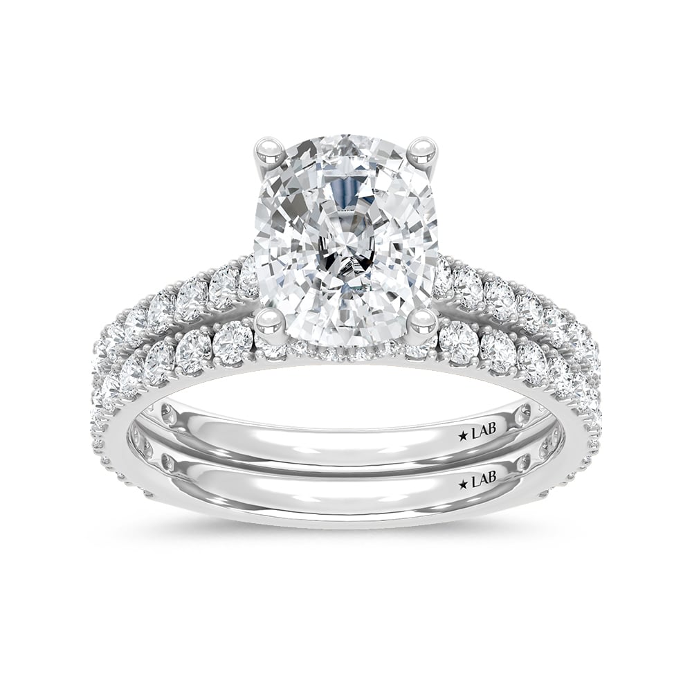 14K White Gold Lab Grown Diamond 3 Ct.Tw. Elongated Cushion Bridal Ring (Center 2 Ctw)