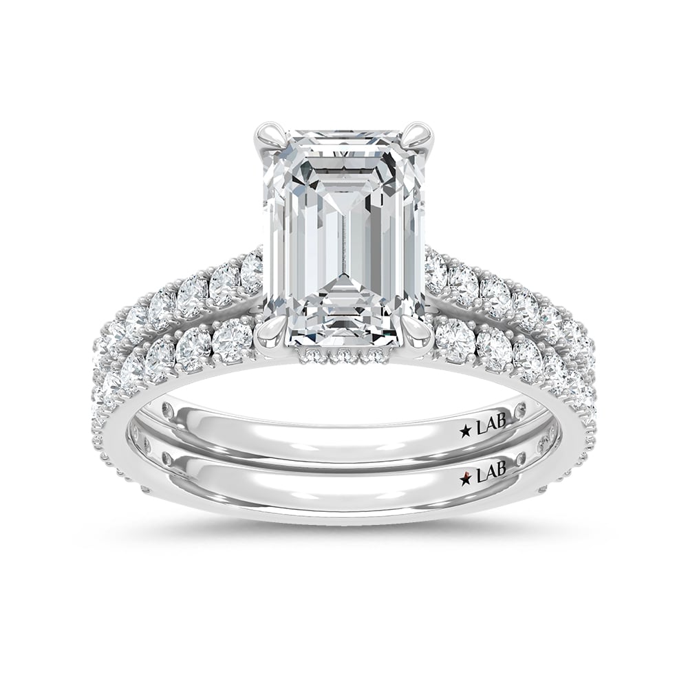 14K White Gold Lab Grown Diamond 3 Ct.Tw. Emerald Bridal Ring (Center 2 Ctw)