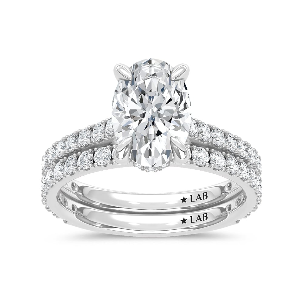 14K White Gold Lab Grown Diamond 3 Ct.Tw. Oval Bridal Ring (Center 2 Ctw)