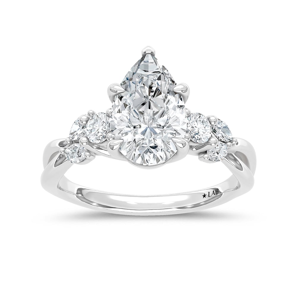 14K White Gold 2 1/3 Ct.Tw. Lab Grown Diamond Pear Shape Engagement Ring (IGI Certified Center 2ct Pear)