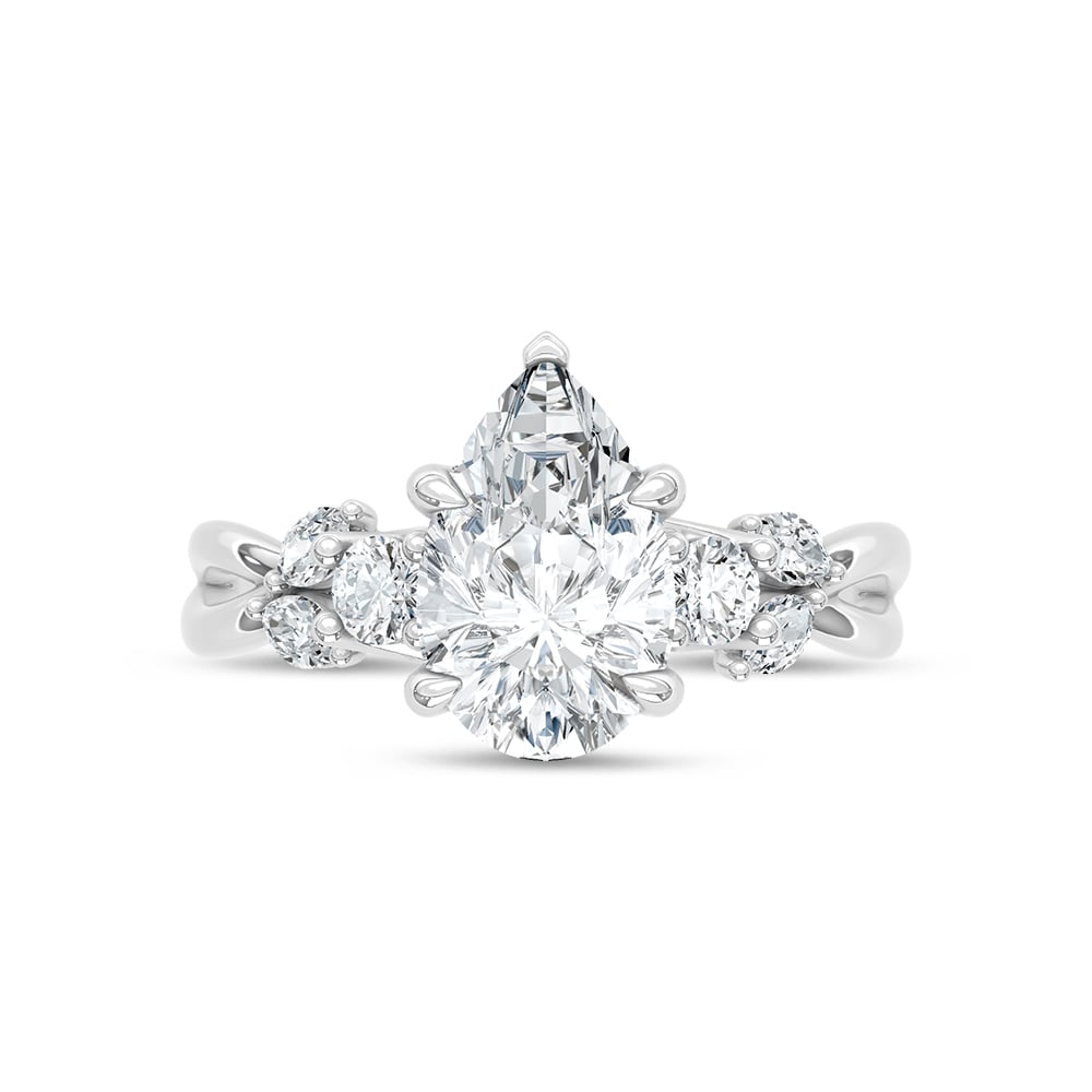 14K White Gold 2 1/3 Ct.Tw. Lab Grown Diamond Pear Shape Engagement Ring (IGI Certified Center 2ct Pear)