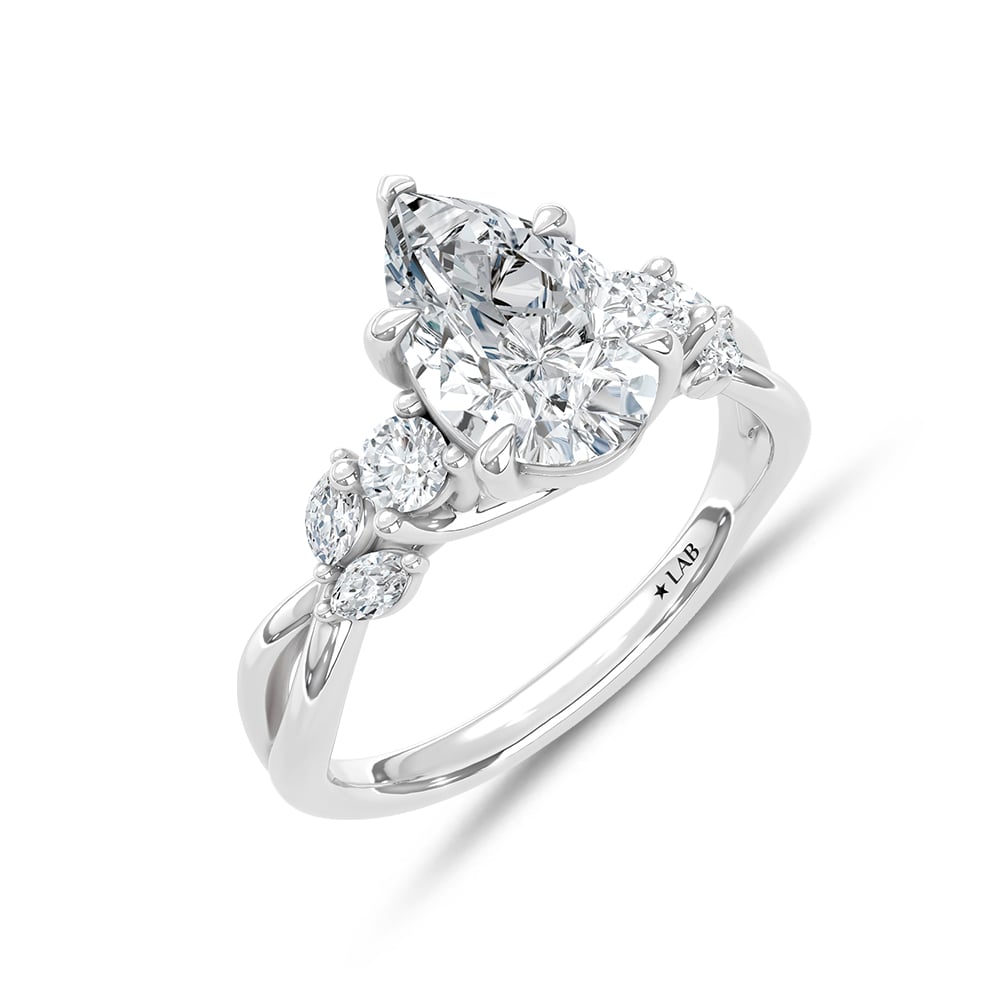 14K White Gold 2 1/3 Ct.Tw. Lab Grown Diamond Pear Shape Engagement Ring (IGI Certified Center 2ct Pear)