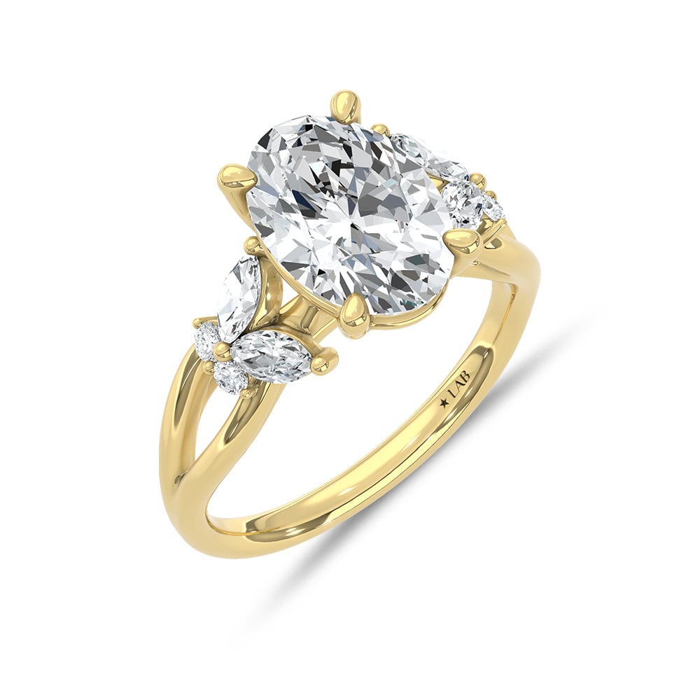 14K Yellow Gold Lab Grown Diamond 2 1/3 Ct.Tw. Oval Shape Engagement Ring (Center 3 ct)