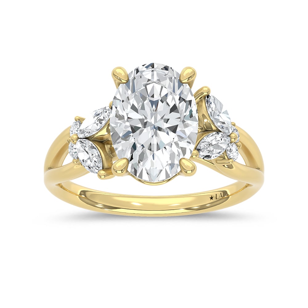 14K Yellow Gold Lab Grown Diamond 2 1/3 Ct.Tw. Oval Shape Engagement Ring (Center 3 ct)