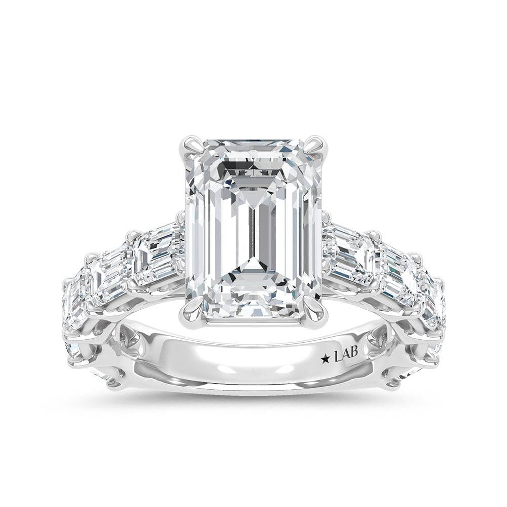 14K White Gold Lab Grown Diamond 8 Ct.Tw. Emerald Shape Engagement Ring