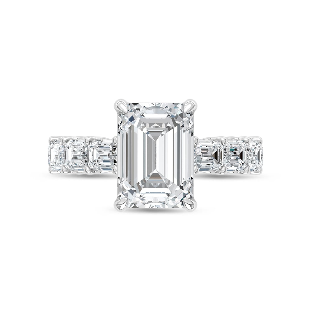 14K White Gold Lab Grown Diamond 8 Ct.Tw. Emerald Shape Engagement Ring