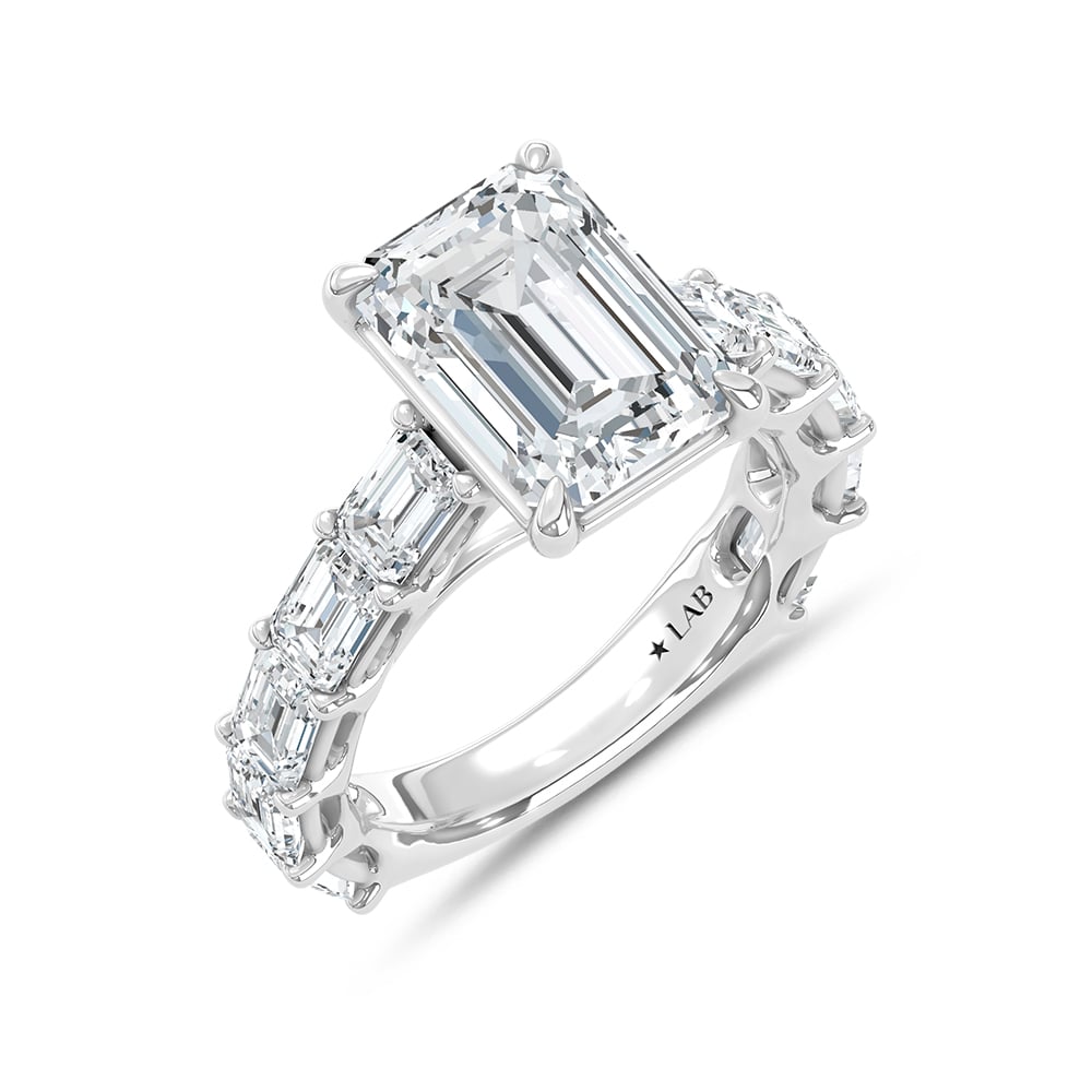 14K White Gold Lab Grown Diamond 8 Ct.Tw. Emerald Shape Engagement Ring