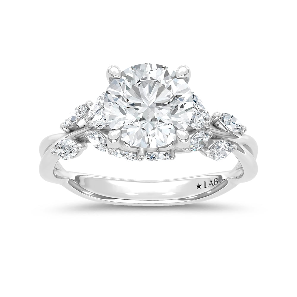 14K White Gold Lab Grown Diamond 2 3/8 Ct.Tw. Marquise Shank Engagement Ring with Round Center