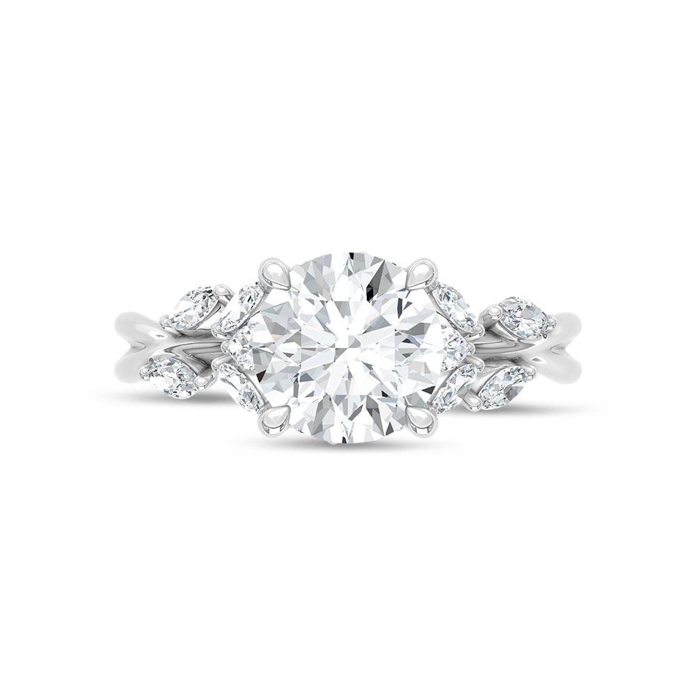14K White Gold Lab Grown Diamond 2 3/8 Ct.Tw. Marquise Shank Engagement Ring with Round Center