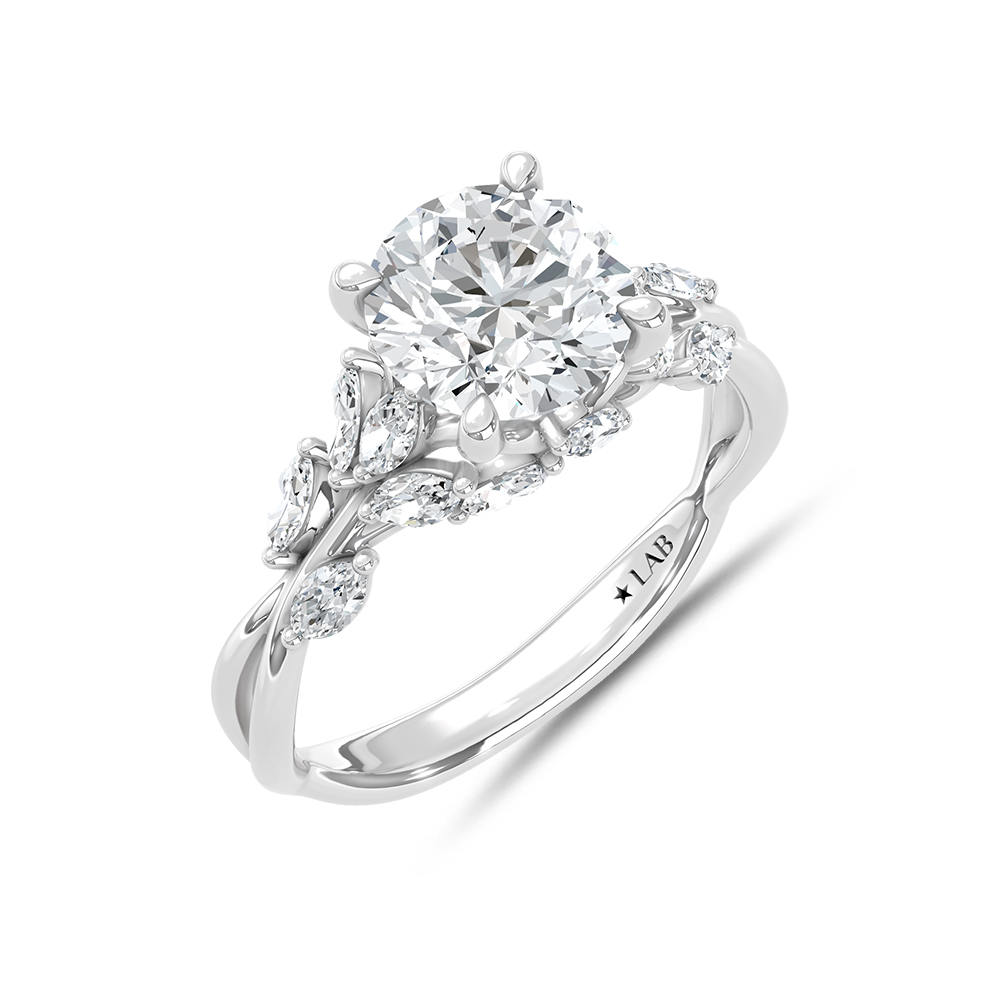 14K White Gold Lab Grown Diamond 2 3/8 Ct.Tw. Marquise Shank Engagement Ring with Round Center
