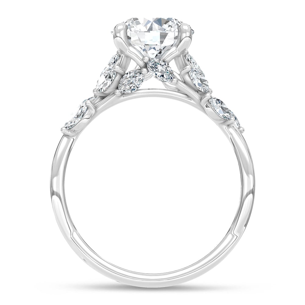 14K White Gold Lab Grown Diamond 2 3/8 Ct.Tw. Marquise Shank Engagement Ring with Round Center
