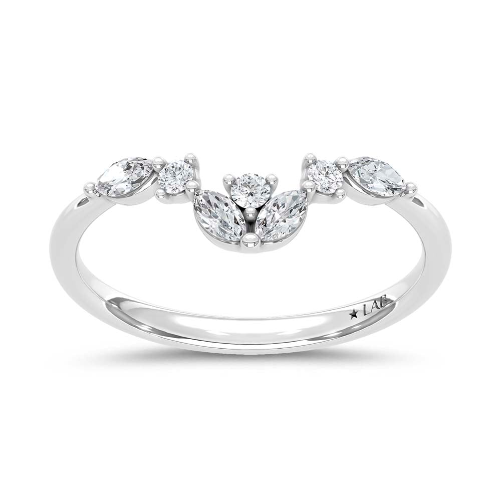 14K White Gold Lab Grown Marquise and Round Diamond 1/4 Ct.Tw. Wedding Band