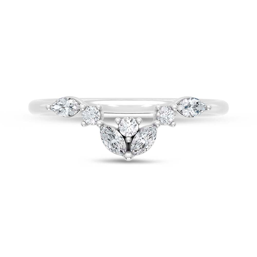 14K White Gold Lab Grown Marquise and Round Diamond 1/4 Ct.Tw. Wedding Band
