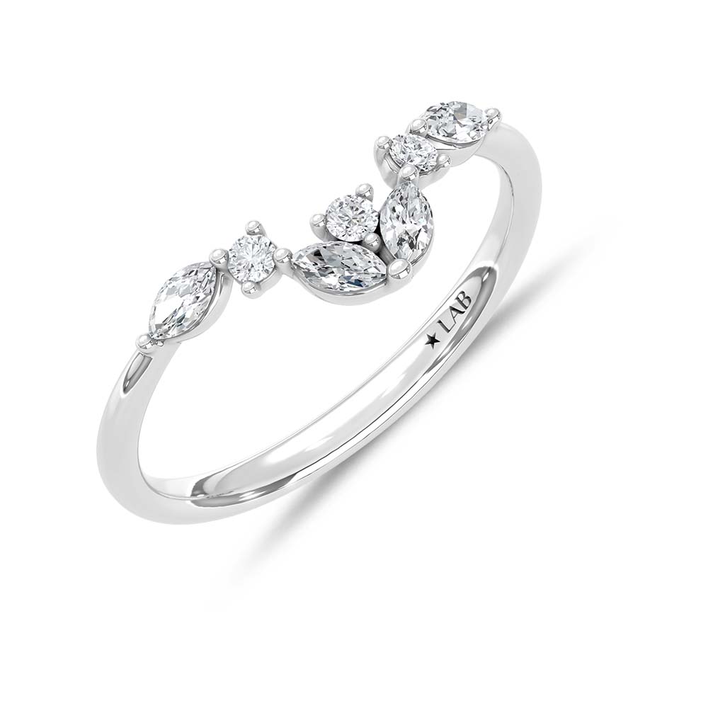 14K White Gold Lab Grown Marquise and Round Diamond 1/4 Ct.Tw. Wedding Band