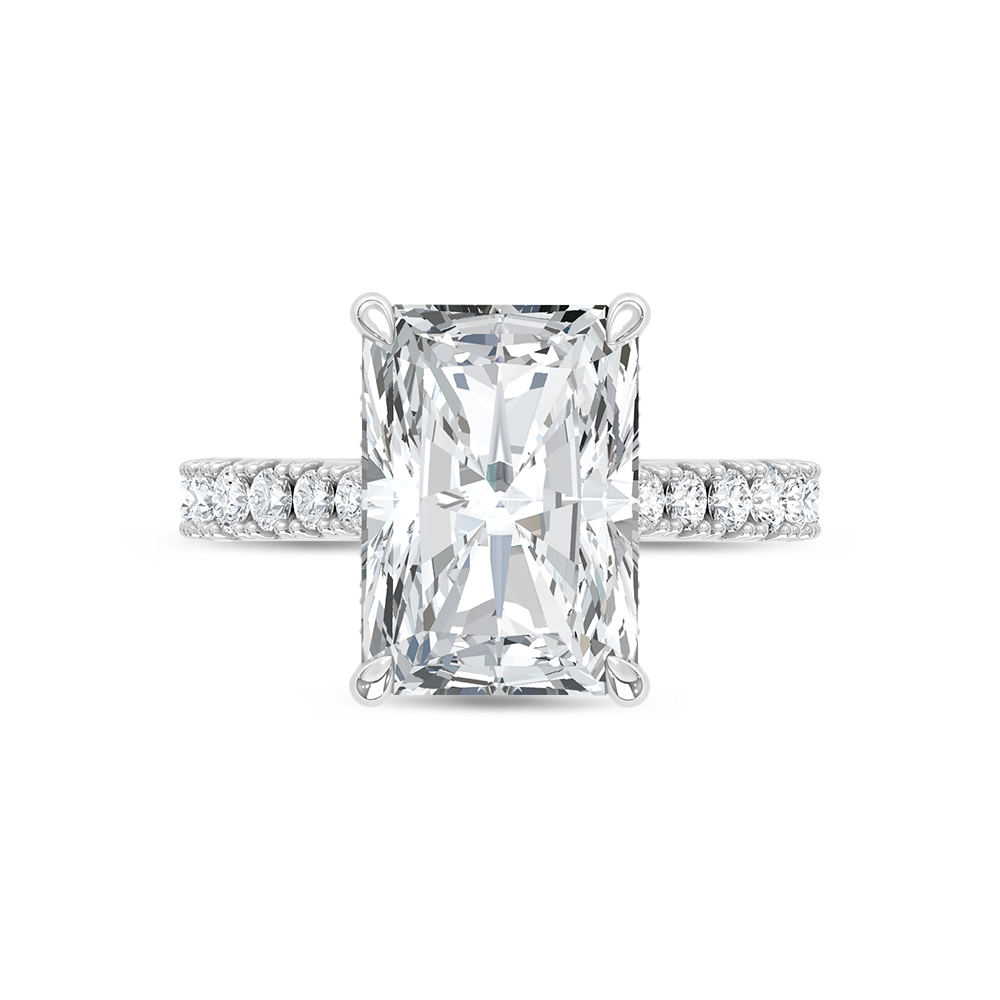 14K White Gold Lab Grown Diamond 5 5/8 Ct.Tw. Elongated Radiant Shape Hidden Halo Engagement Ring