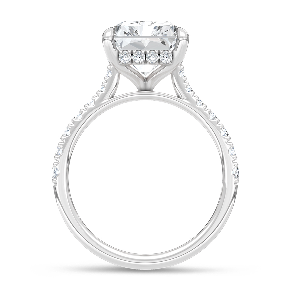 14K White Gold Lab Grown Diamond 5 5/8 Ct.Tw. Elongated Radiant Shape Hidden Halo Engagement Ring