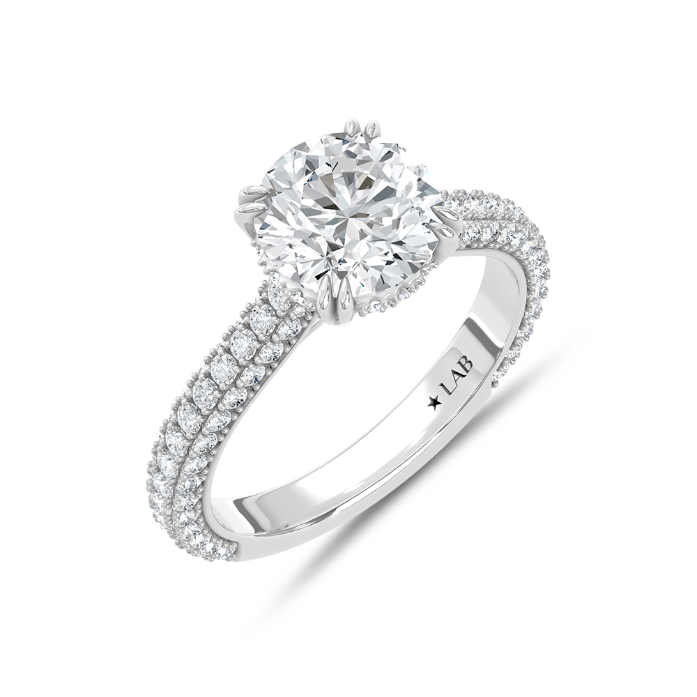 14K White Gold Lab Grown Diamond 2 7/8 Ct.Tw. Round Shape Engagement Ring (Center 2 ctw)