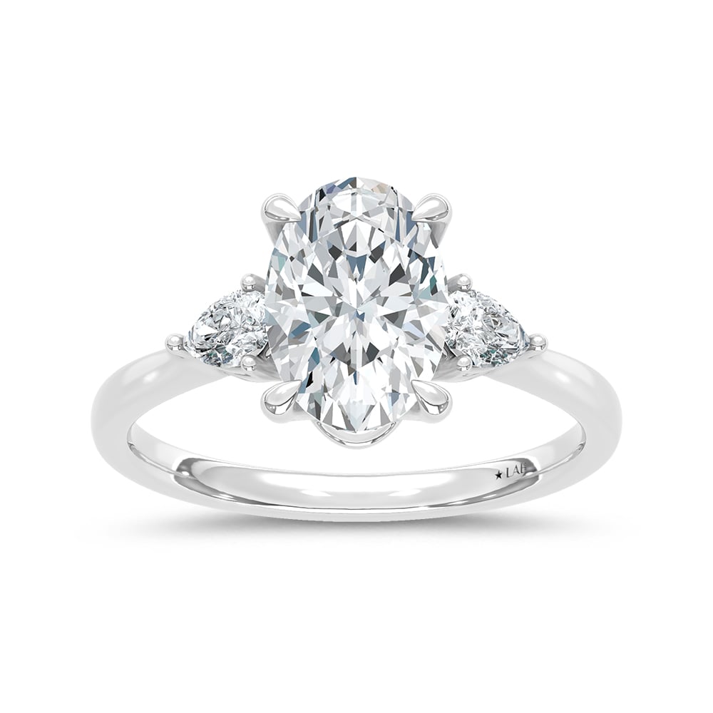 14K White Gold Lab Grown Diamond 2 1/4 Ct.Tw. Pear and Oval Three Stone Engagement Ring