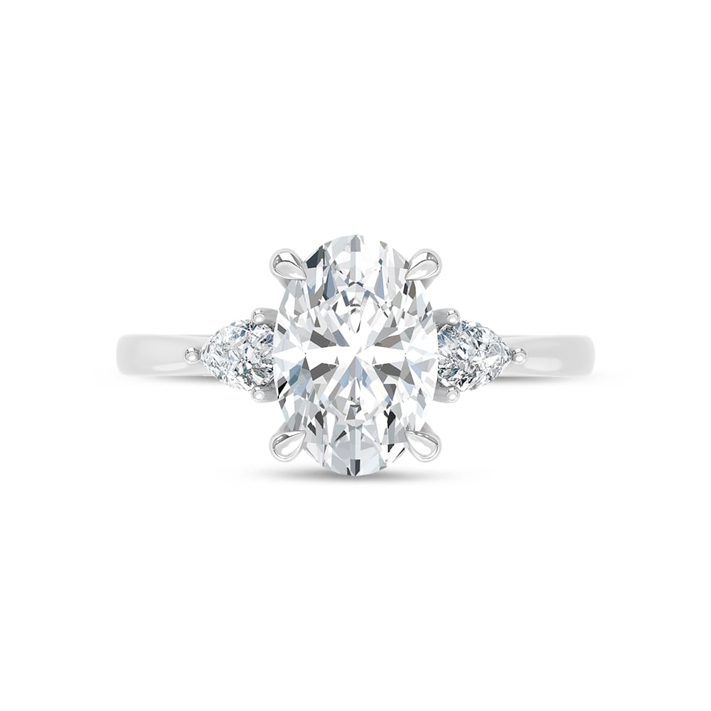 14K White Gold Lab Grown Diamond 2 1/4 Ct.Tw. Pear and Oval Three Stone Engagement Ring