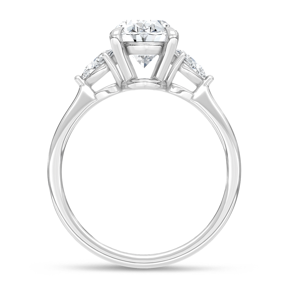 14K White Gold Lab Grown Diamond 2 1/4 Ct.Tw. Pear and Oval Three Stone Engagement Ring