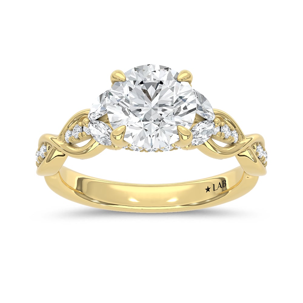 14K Yellow Gold Lab Grown Diamond 2 3/8 Ct.Tw. Round Shape Engagement Ring (Center 2 CT)