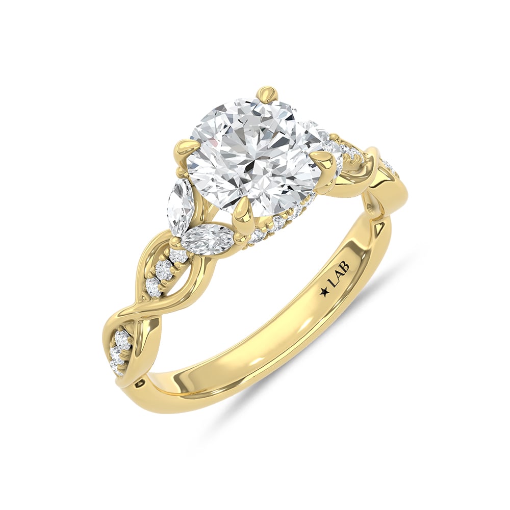 14K Yellow Gold Lab Grown Diamond 2 3/8 Ct.Tw. Round Shape Engagement Ring (Center 2 CT)