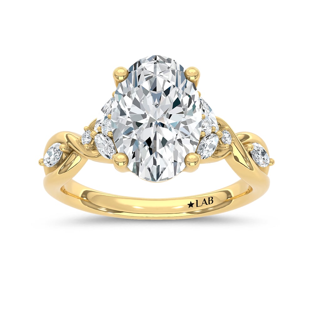14K Yellow Gold Lab Grown Diamond 3 1/3 Ct.Tw.Oval Shape Engagement Ring (IGI Certified Center 3ct Oval)