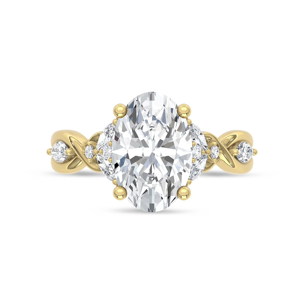 14K Yellow Gold Lab Grown Diamond 3 1/3 Ct.Tw.Oval Shape Engagement Ring (IGI Certified Center 3ct Oval)