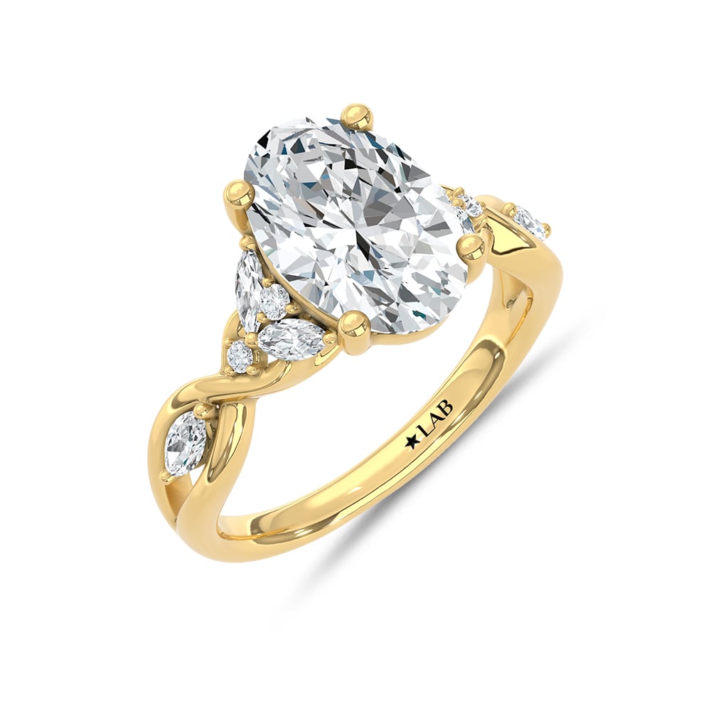 14K Yellow Gold Lab Grown Diamond 3 1/3 Ct.Tw.Oval Shape Engagement Ring (IGI Certified Center 3ct Oval)