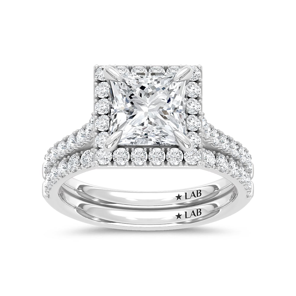 14K White Gold Lab Grown Diamond 3 Ct.Tw. Princess Shape Bridal Ring (Center 2 Ctw)