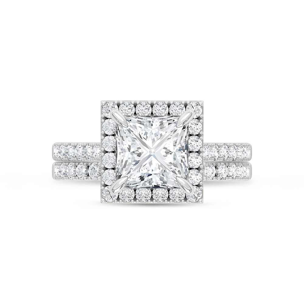 14K White Gold Lab Grown Diamond 3 Ct.Tw. Princess Shape Bridal Ring (Center 2 Ctw)