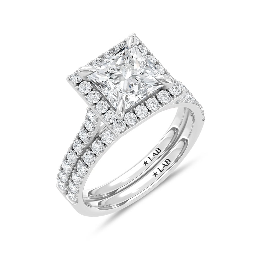 14K White Gold Lab Grown Diamond 3 Ct.Tw. Princess Shape Bridal Ring (Center 2 Ctw)