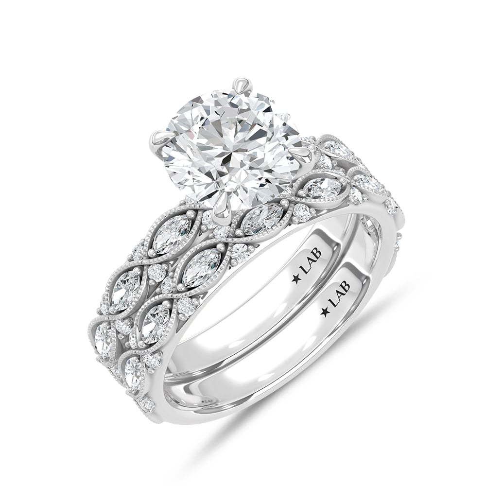 14K White Gold Lab Grown Diamond 2 5/8 Ct.Tw. Round Shape Bridal Ring (Center 2 Ctw)